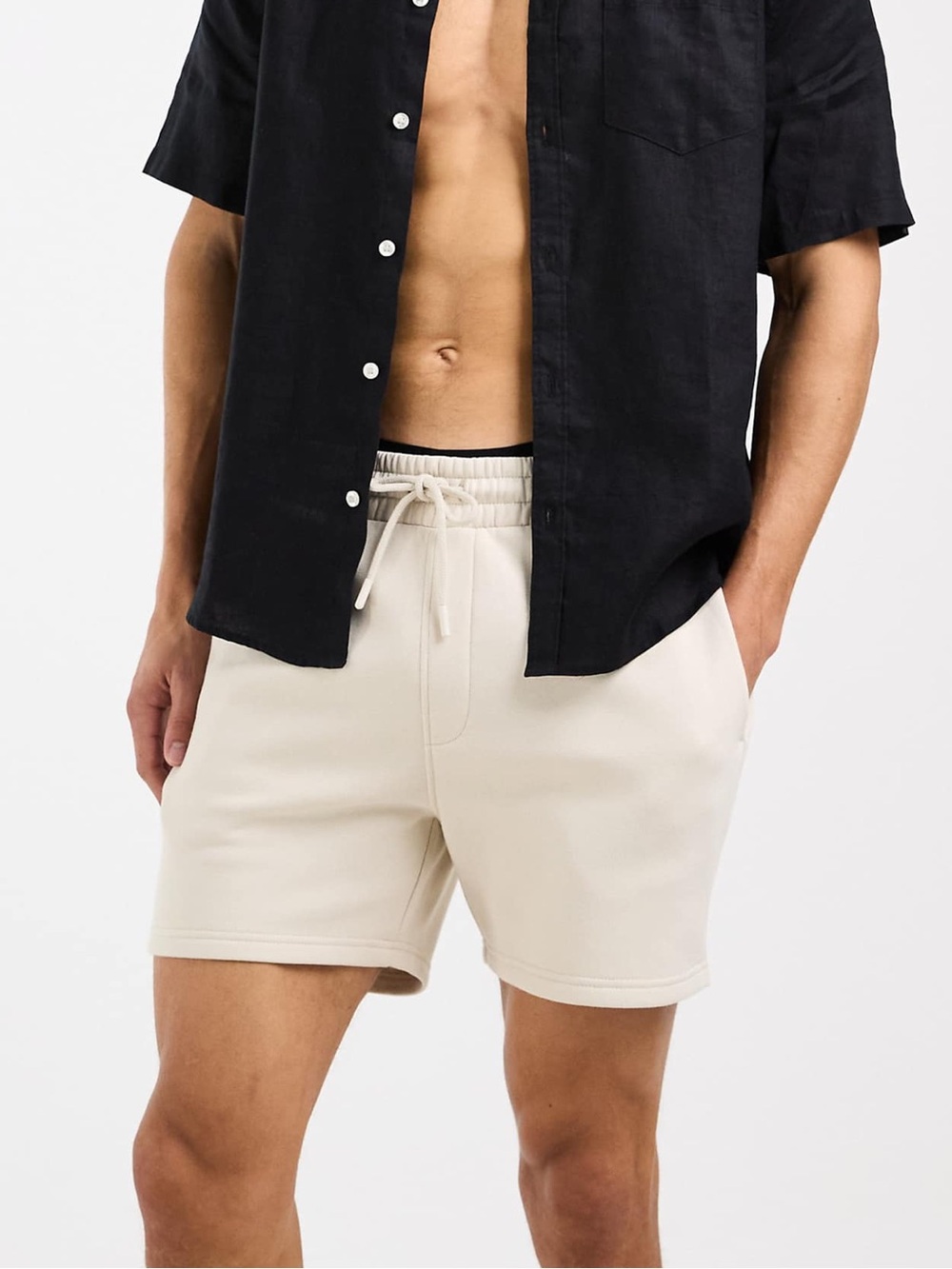 ASOS DESIGN essentials slim fit jersey shorts in off white